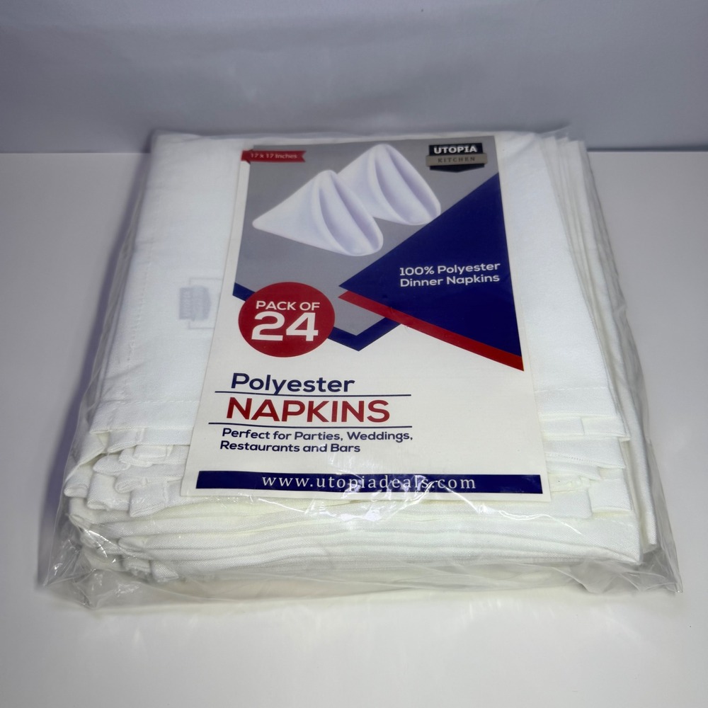 Utopia Kitchen White Dinner Napkins 24 Pack 17x17 Polyester Table Linens UH0562